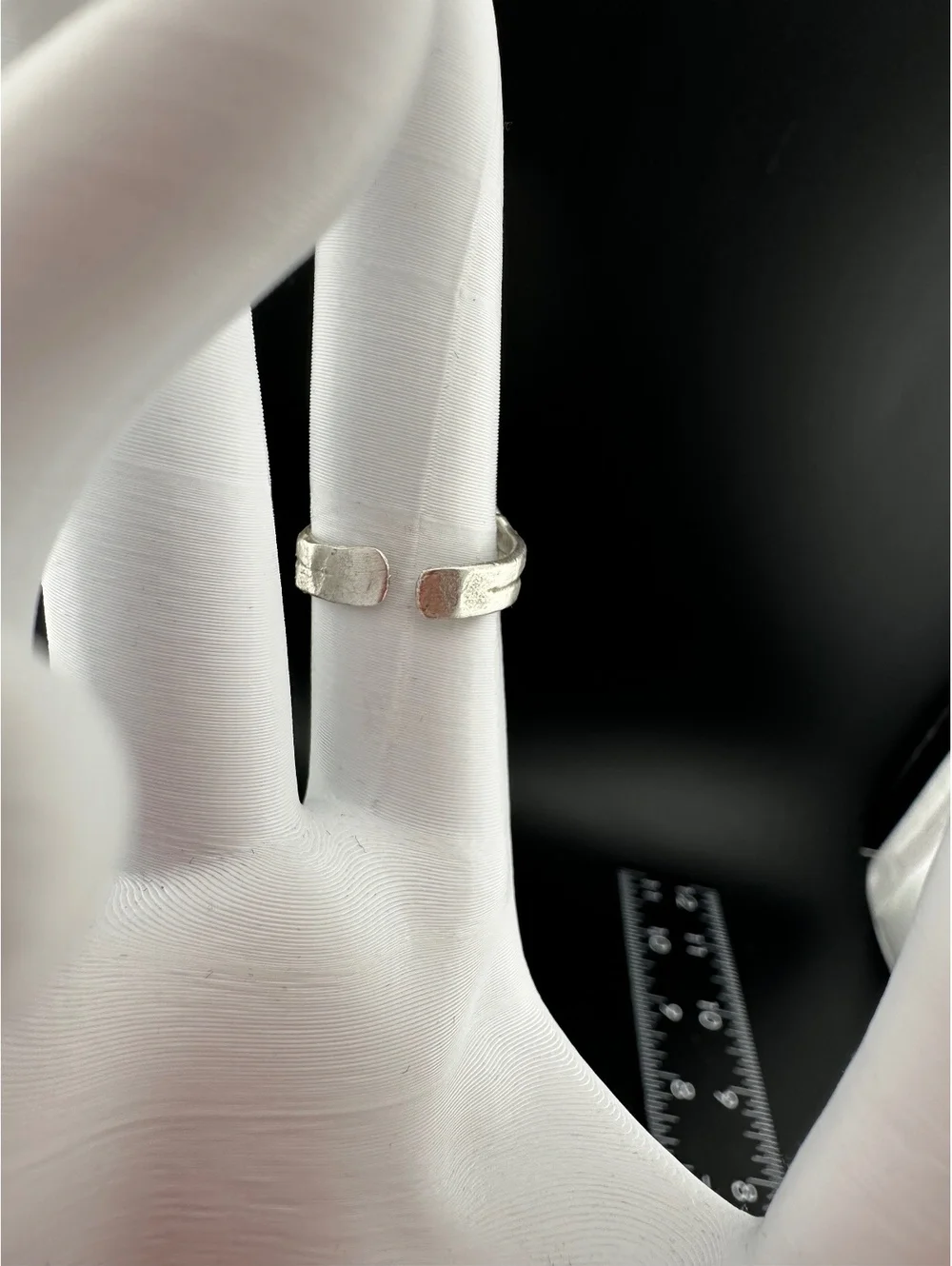 Adjustable Silver Tone Ring with Orange Marbled Stone